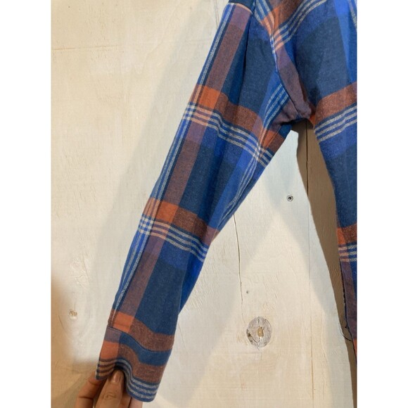 prAna Button Up Oversize Plaid Flannel Tunic Shirt Womens Small Blue Orange - Picture 3 of 9
